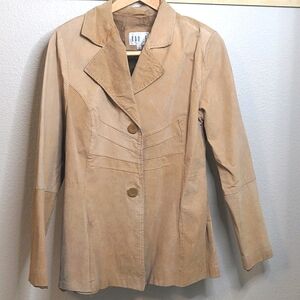 Vintage Y2K Tan Leather Boho Blazer Rouge Helium Blonde Suede Sz Lrg.